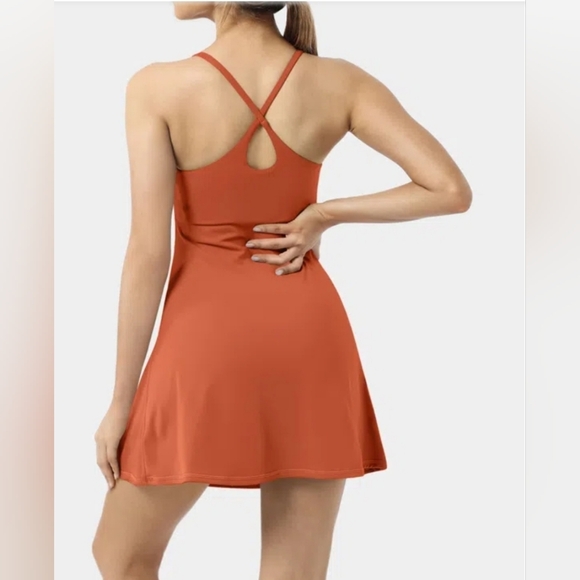 NWT Halara Backless Active Dress w Shorts Small Cloudful  $55 Orange/Red - Picture 3 of 13
